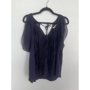 Rebecca Taylor Pleated Chiffon Blouse Women 4 Purple‎ Flutter Sleeve Top